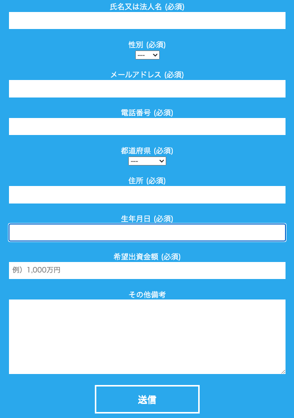 BMキャピタルの入力フォーム